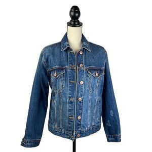 Forever 21 Button Down Jean Jacket SZ S Distressed